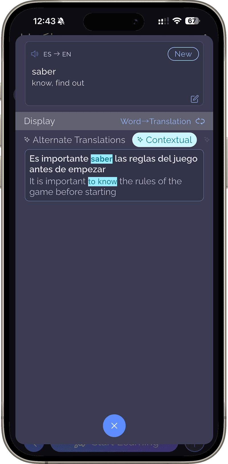 WordPlus Contextual examples and alternate translations